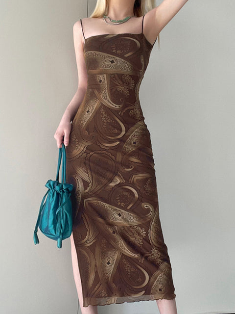 vintage-brown-printing-lace-up-mesh-slit-backless-sexy-dress-3
