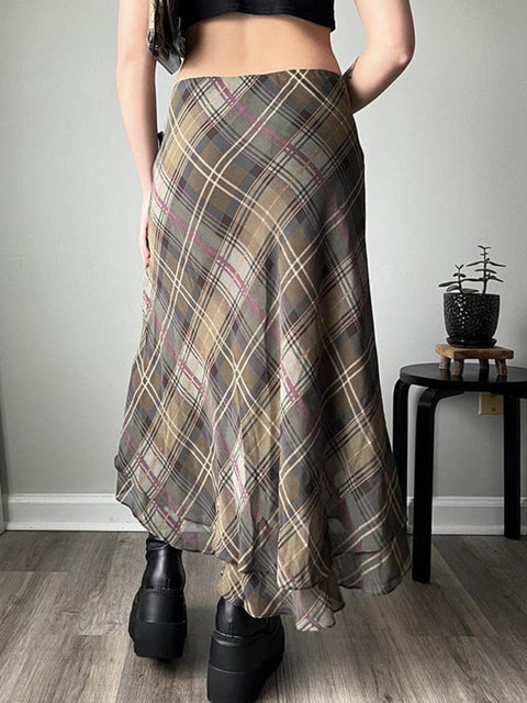 brown-high-waist-chiffon-print-double-layer-skirt-4