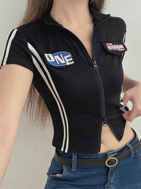 black-skinny-stripe-letter-zip-up-short-sleeve-top-3