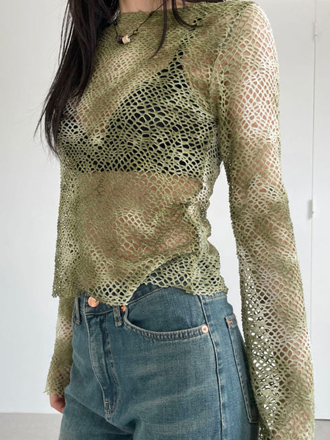 retro-green-tie-dye-hollow-out-fishnet-long-sleeve-top-4