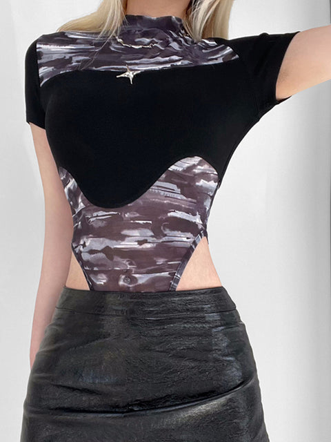 goth-black-mesh-patchwork-slim-short-sleeve-bodysuit-3