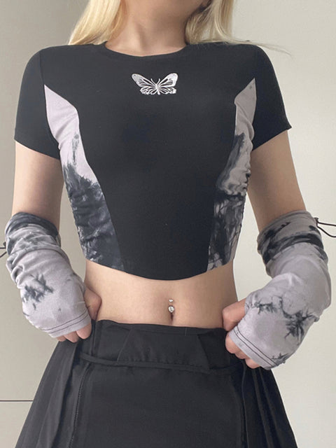 gothic-black-tie-dye-short-sleeve-cute-round-neck-top-1