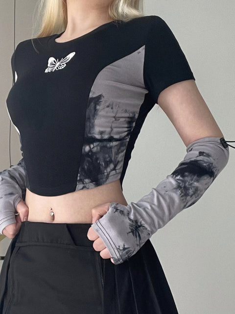 gothic-black-tie-dye-short-sleeve-cute-round-neck-top-3