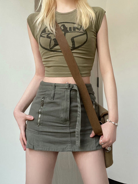 army-green-star-printed-bottomless-short-sleeve-top-3