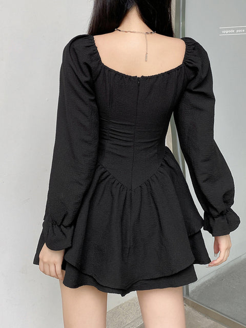 puff-sleeve-black-corset-pleated-sexy-double-layer-ruched-dress-4