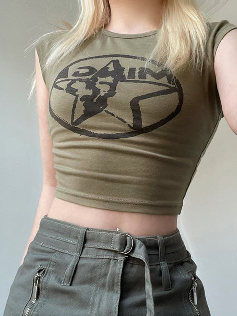 army-green-star-printed-bottomless-short-sleeve-top-1