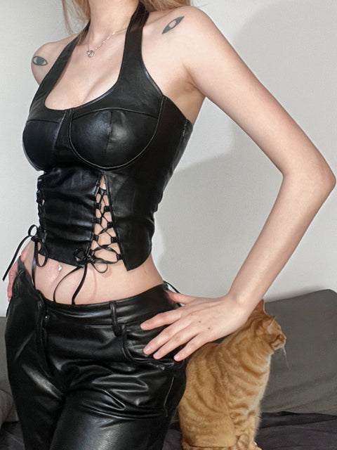 punk-black-sexy-halter-neck-leather-skinny-backless-top-6