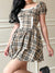 vintage-plaid-lace-trim-square-neck-short-sleeve-dress-3