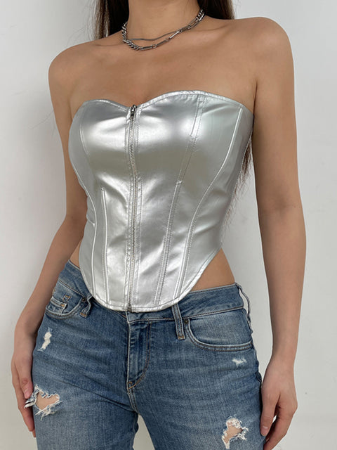 silver-zipper-stitching-off-shoulder-lace-up-sexy-leather-top-2