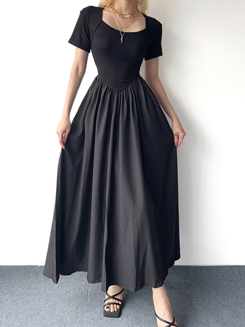 black-spliced-folds-loose-a-line-slim-long-dress-2