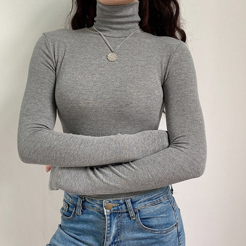 Grey Skinny Turtleneck Long-Sleeve Bodysuit