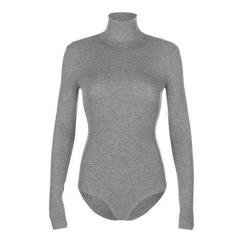 Grey Skinny Turtleneck Long-Sleeve Bodysuit