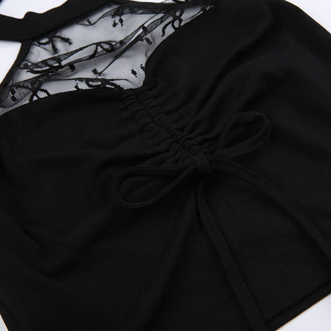 pieced-mesh-hanging-neck-sleeve-covers-drawstring-pleated-corset-backless-tops-9