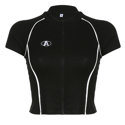 gothic-black-round-neck-short-sleeve-embroidered-zipper-top-5