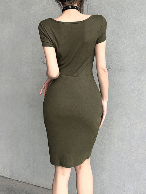 casual-army-green-slim-bone-corset-square-neck-solid-basic-mini-dress-5