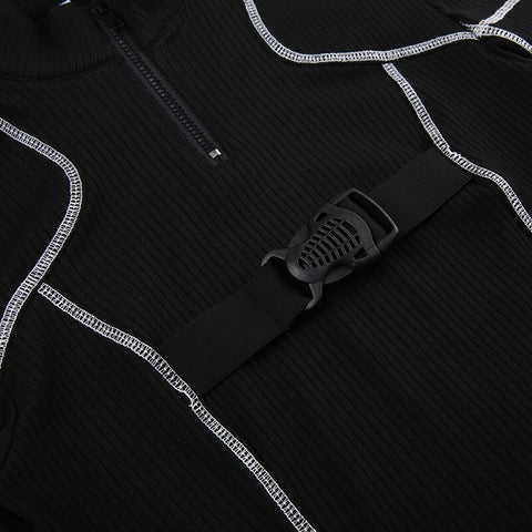 black-skinny-open-shoulder-zipper-buckle-crop-stripe-stitch-mesh-casual-top-10