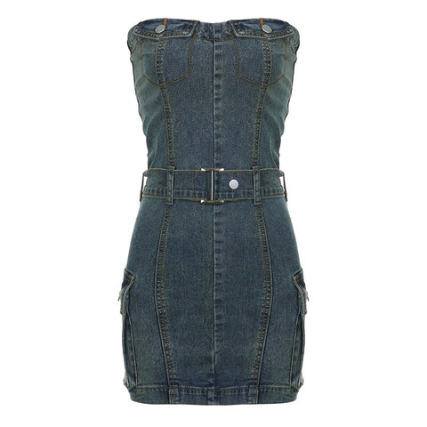 streetwear-strapless-denim-retro-sleeveless-mini-dress-４