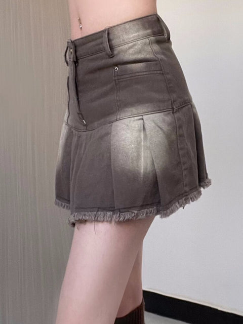vintage-brown-tassel-high-waist-denim-preppy-style-mini-pleated-skirt-5