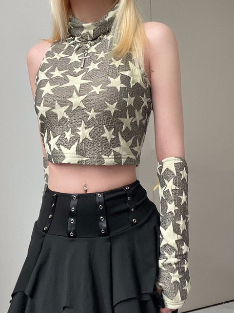 army-green-turtleneck-star-stitching-tank-cute-off-shoulder-top-5