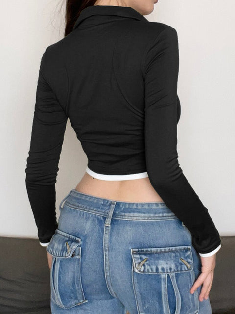 black-casual-basic-patched-long-sleeve-tee-shirt-slim-buttons-cute-crop-top-3