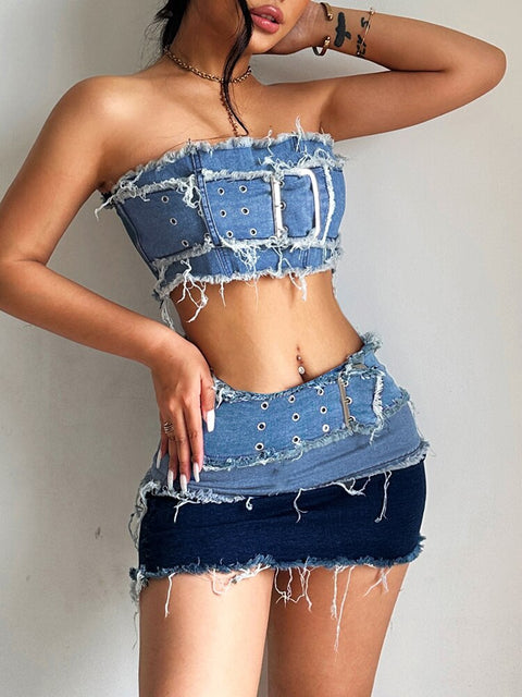 blue-sexy-tassel-denim-buckle-sleeveless-outfits-dress-1
