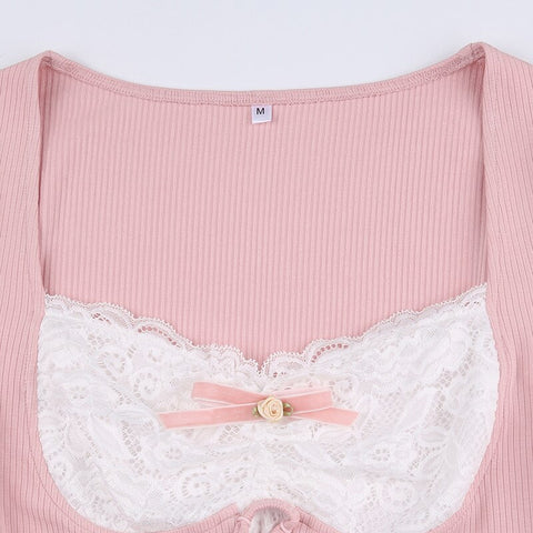 sweet-pink-knit-lace-patchwork-slim-ruffles-bow-square-neck-crop-top-7