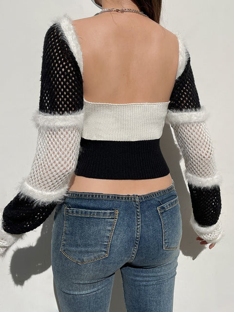square-neck-patchwork-knitted-hollow-out-pullover-contrast-sweater-5