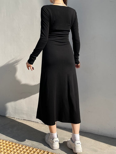 square-neck-black-long-solid-basic-velour-side-split-chic-dress-5