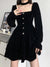 black-velvet-square-neck-buttons-elegant-party-solid-pleated-dress-1