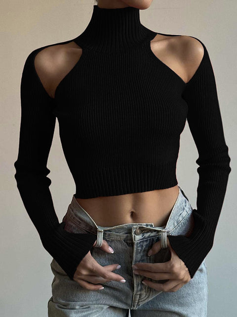 elegant-black-turtleneck-shoulder-knitted-pullover-solid-slim-cut-out-sweater-2