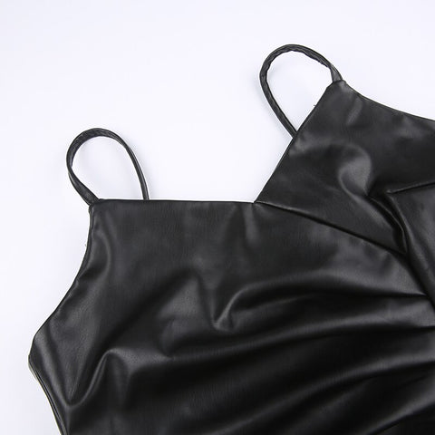 asymmetrical-folds-fashion-gothic-black-leather-spaghetti-strap-v-neck-long-party-dress-8