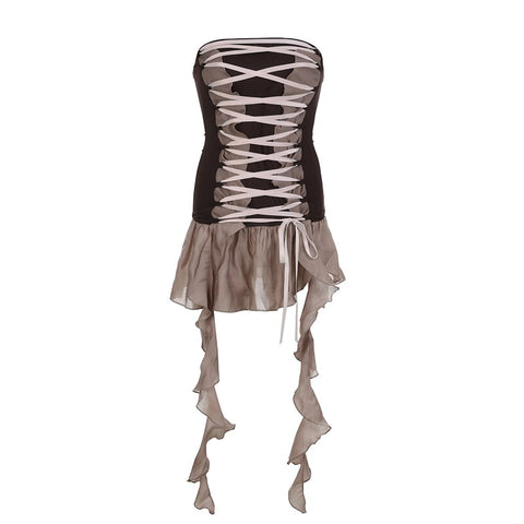 mesh-patchwork-tube-ruffles-design-lace-up-bandage-short-dress-5