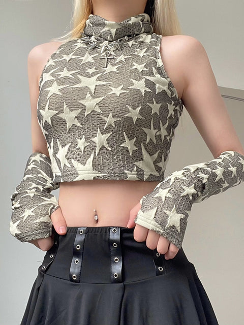 army-green-turtleneck-star-stitching-tank-cute-off-shoulder-top-3