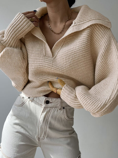 casual-solid-loose-jumper-knit-basic-fashion-chic-pullover-turn-down-collar-knitting-sweater-3