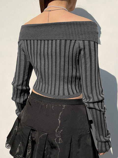 vintage-grunge-stripe-skinny-knitted-cardigan-cropped-zipper-off-shoulder-slim-knitwear-4