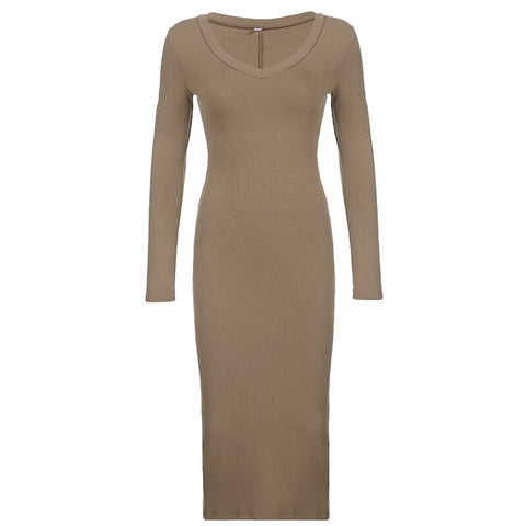 v-neck-basic-bodycon-long-sleeve-casual-split-slim-elegant-khaki-maxi-dress-5