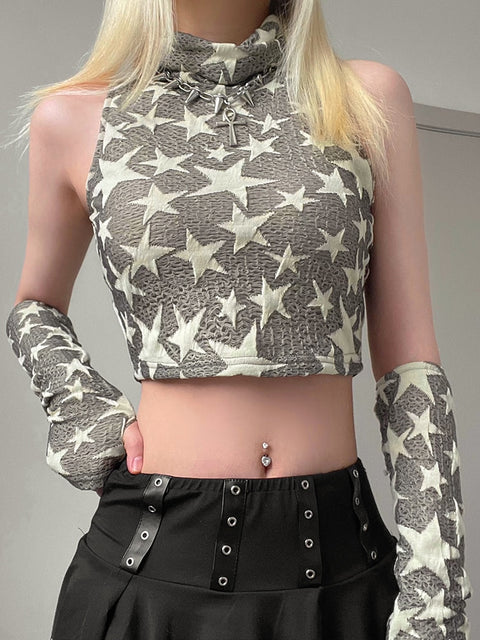 army-green-turtleneck-star-stitching-tank-cute-off-shoulder-top-2