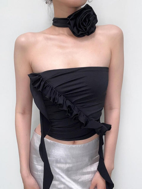 asymmetrical-floral-skinny-tubes-off-shoulder-halter-ruffles-slim-top-5