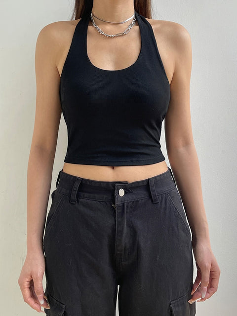 basic-casual-fitness-black-halter-backless-slim-top-4