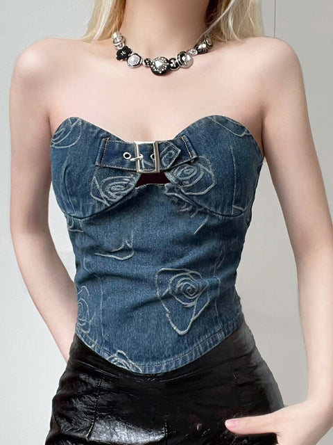 blue-floral-stitched-strapless-denim-zipper-hollow-out-top-2