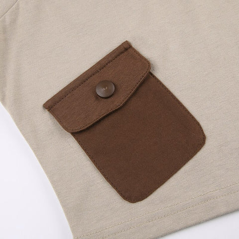 Khaki Pockets Vest Skinny Crop Top
