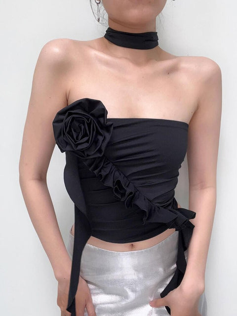 asymmetrical-floral-skinny-tubes-off-shoulder-halter-ruffles-slim-top-2