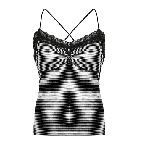 strap-stripe-lace-trim-frills-chic-button-slim-sexy-top-5