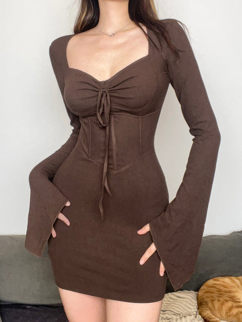 vintage-knitted-brown-skinny-mini-drawstring-corset-elegant-flare-sleeve-party-dress-1
