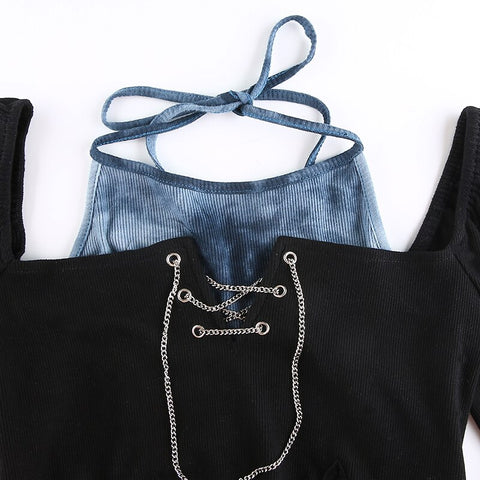 casual-design-patchwork-halter-skinny-chain-split-gothic-contrast-crop-top-9