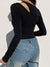 Black Asymmetrical Design Slim Bodysuit