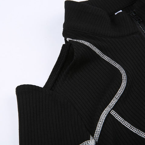 black-skinny-open-shoulder-zipper-buckle-crop-stripe-stitch-mesh-casual-top-9