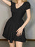 v-neck-folds-black-short-sleeve-casual-a-line-dress-3