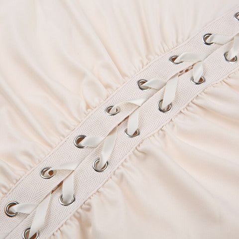 Skin-asymmetrical-fishnet-patchwork-folds-lace-up-short-sleeve-top-10