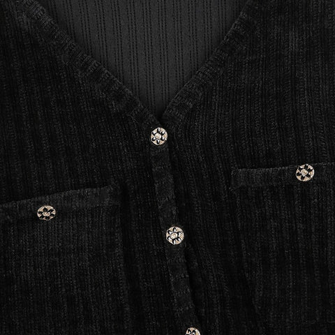 black-velvet-elegant-v-neck-buttons-up-evening-chic-party-short-dress-6